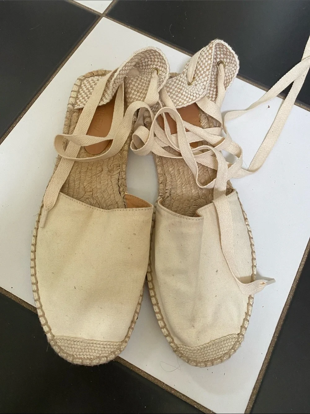 J. Crew Cream Canvas Espadrille Lace-Up Sandals women’s size 12
